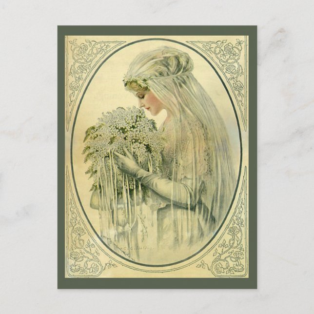 Vintage Wedding, Victorian Bride with Flowers Postcard (Front)