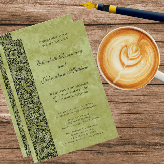 Vintage Wedding, Victorian Flower Floral Scroll Invitation
