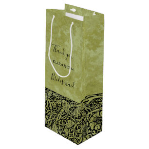 Vintage Wedding, Victorian Flower Floral Scroll Wine Gift Bag