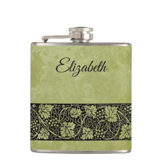 Vintage Wedding, Victorian Grape Vine Leaves Hip Flask
