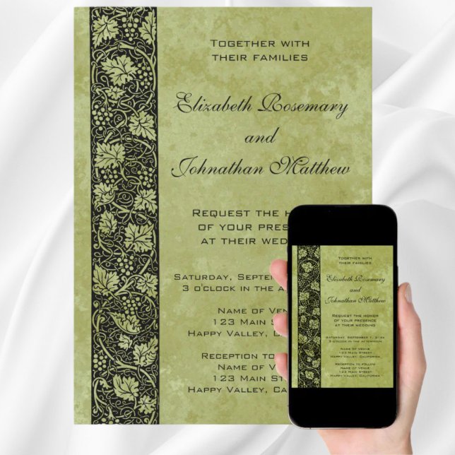 Vintage Wedding, Victorian Grape Vine Leaves Invitation (Vintage Wedding, Victorian Grape Vine Leaves Easy to Customize and Download Wedding Invitation)
