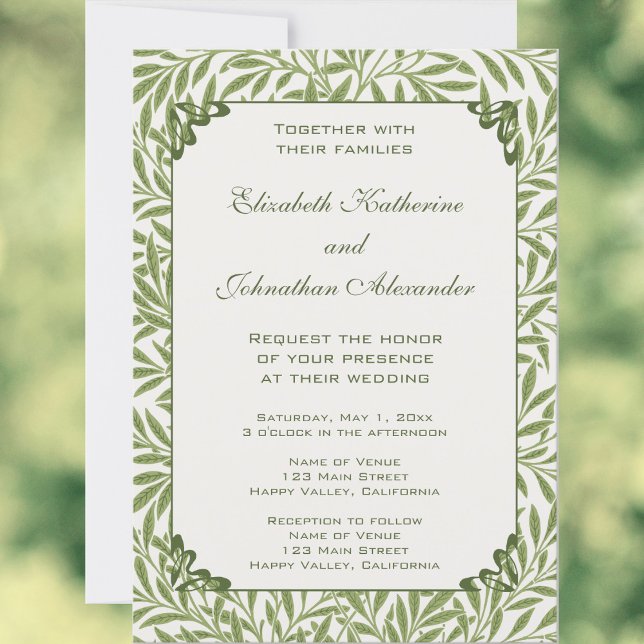 Vintage Wedding, Victorian Willow Leaves Pattern Invitation (Vintage Wedding, Victorian Willow Leaves Pattern by William Morris Wedding Invitation)