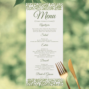 Vintage Wedding, Victorian Willow Leaves Pattern Menu