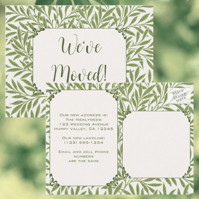 Vintage Wedding, Victorian Willow Leaves Pattern Postcard (Vintage Wedding, Victorian Willow Leaves Pattern Change-of-Address Postcard)
