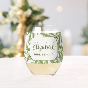 Vintage Wedding, Victorian Willow Leaves Pattern Stemless Wine Glass