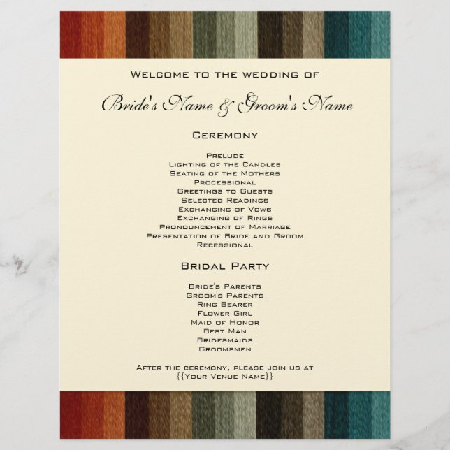 Vintage Wedding, Warm Autumn Stripes Pattern (Front)
