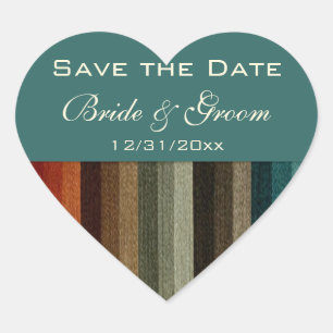 Vintage Wedding, Warm Autumn Stripes Pattern Heart Sticker