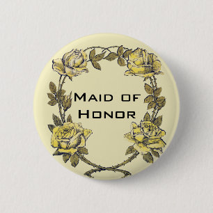 Vintage Wedding, Yellow Antique Garden Rose Wreath 6 Cm Round Badge