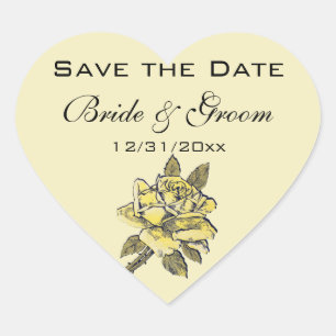 Vintage Wedding, Yellow Antique Garden Rose Wreath Heart Sticker