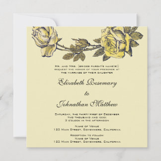 Vintage Wedding, Yellow Antique Garden Rose Wreath Invitation