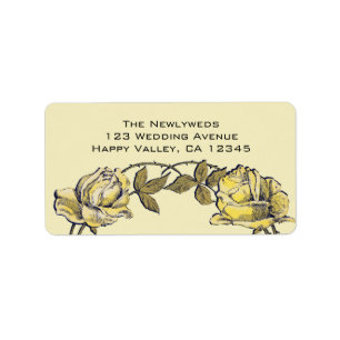Vintage Wedding, Yellow Antique Garden Rose Wreath Label