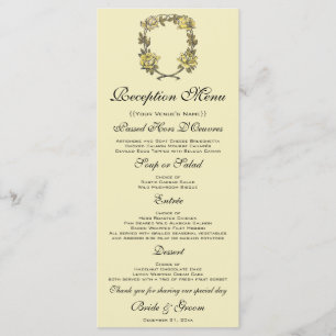 Vintage Wedding, Yellow Antique Garden Rose Wreath Menu