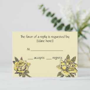 Vintage Wedding, Yellow Antique Garden Rose Wreath RSVP Card