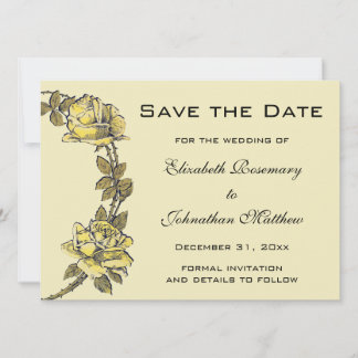 Vintage Wedding, Yellow Antique Garden Rose Wreath Save The Date