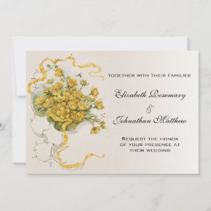 Vintage Wedding, Yellow Buttercup Flowers and Bees Invitation