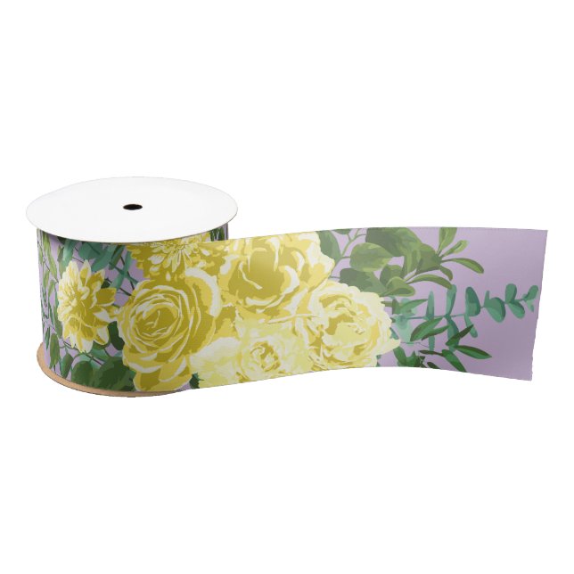 Vintage Wedding Yellow Lilac Purple Rose Satin Ribbon (Spool)