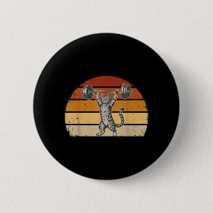Vintage Weightlifting Cat Gym Government 6 Cm Round Badge