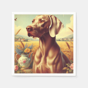 Vintage Weimaraner Painting Napkin