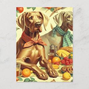 Vintage Weimaraner Painting Postcard