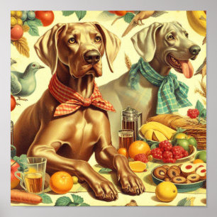 Vintage Weimaraner Painting Poster