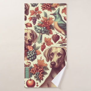 Vintage Weimaraner Seamless Illustration Bath Towel