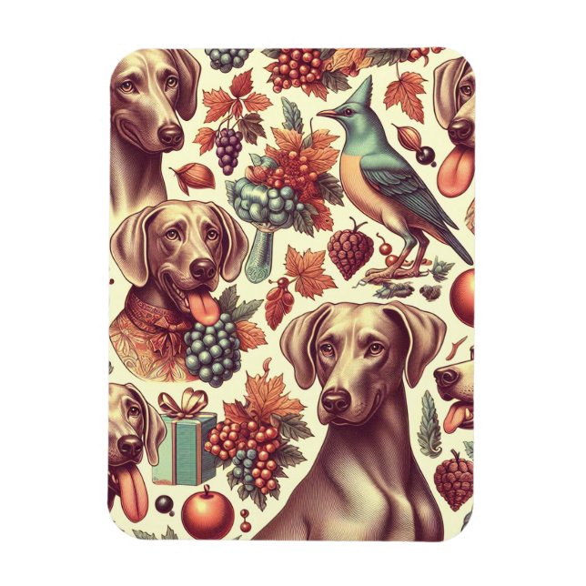 Vintage Weimaraner Seamless Illustration Magnet (Vertical)