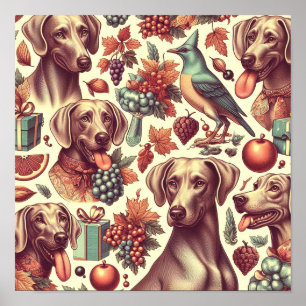 Vintage Weimaraner Seamless Illustration Poster