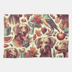 Vintage Weimaraner Seamless Illustration Tea Towel