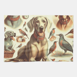 Vintage Weimaraner Seamless Tea Towel