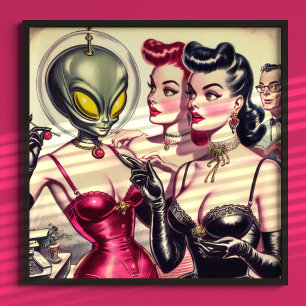 Vintage Weird Pulp Sci-Fi Girls Poster