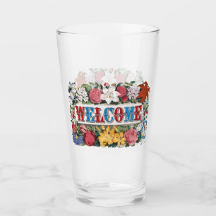 Vintage WELCOME Flowers Housewarming Party Glass