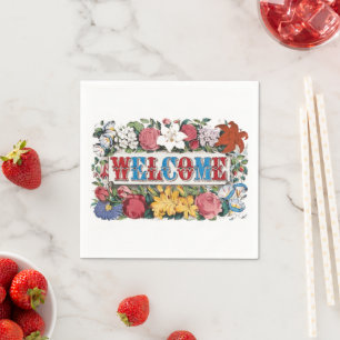 Vintage WELCOME Flowers Housewarming Party Napkin