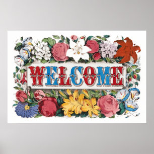 Vintage WELCOME Flowers Housewarming Party Poster
