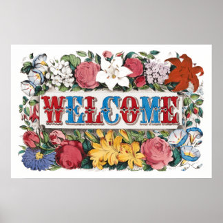 Vintage WELCOME Flowers Housewarming Party  Poster