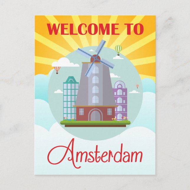 Vintage Welcome to Amsterdam Holland Travel Postcard (Front)