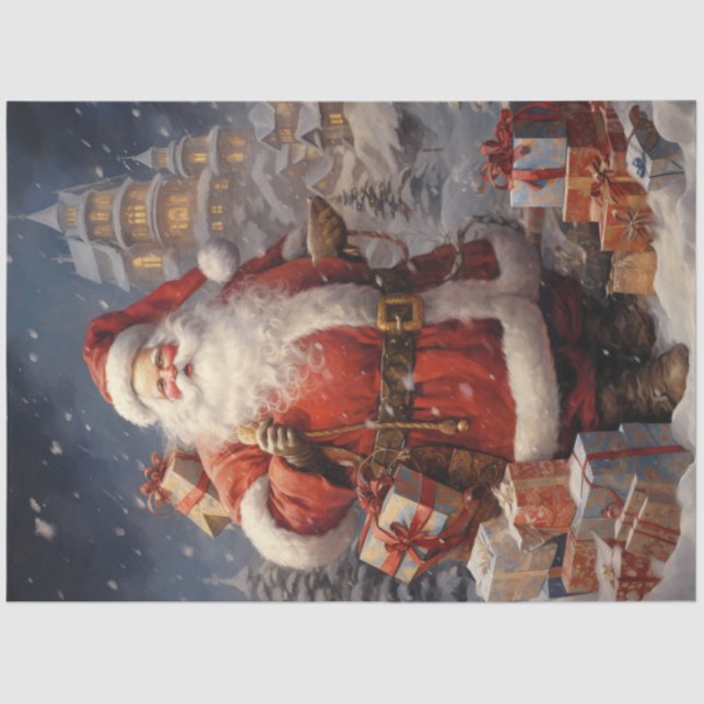 Vintage welcoming Santa Claus with presents Tissue Paper (Front)