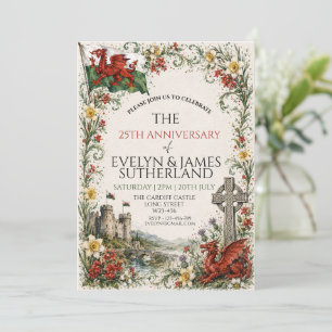 Vintage Welsh Castle Dragon Floral Celtic Cross Invitation