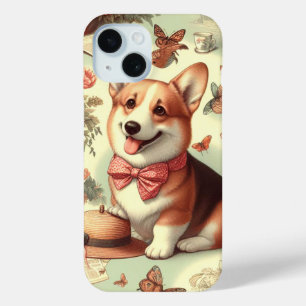 Vintage Welsh Corgi Cardigan Illustration iPhone 15 Case