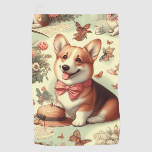 Vintage Welsh Corgi Cardigan Illustration Golf Towel