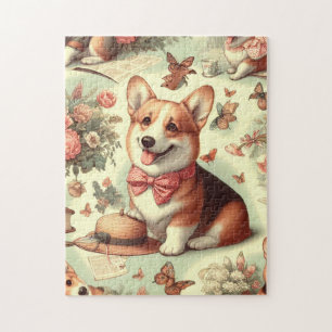 Vintage Welsh Corgi Cardigan Illustration Jigsaw Puzzle