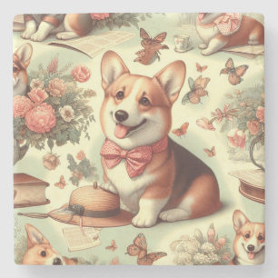 Vintage Welsh Corgi Cardigan Illustration Stone Coaster