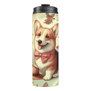 Vintage Welsh Corgi Cardigan Illustration Thermal Tumbler