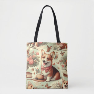 Vintage Welsh Corgi Cardigan Illustration Tote Bag