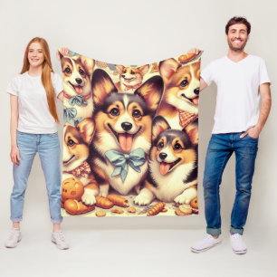 Vintage Welsh Corgi Cardigan Seamless Fleece Blanket