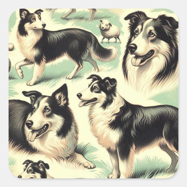 Vintage Welsh Sheepdog Seamless Square Sticker (Front)