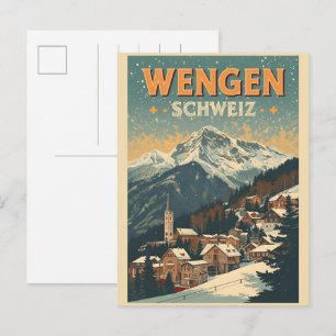 Vintage WENGEN ski Switzerland Swiss Alps gifts Postcard