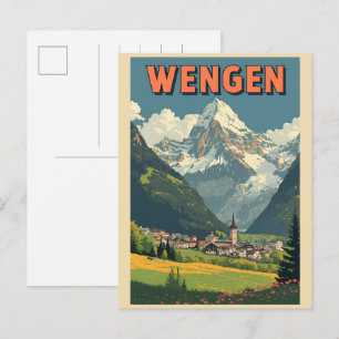Vintage WENGEN ski Switzerland Swiss Alps gifts Postcard