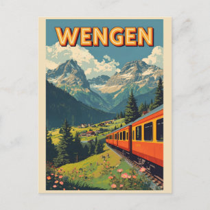 Vintage WENGEN ski Switzerland Swiss Alps gifts Postcard
