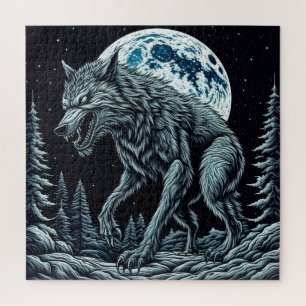 Vintage Werewolf Growling on a Full Moon Night Jigsaw Puzzle