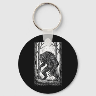 Vintage Werewolf Illustration Halloween Horror Key Ring
